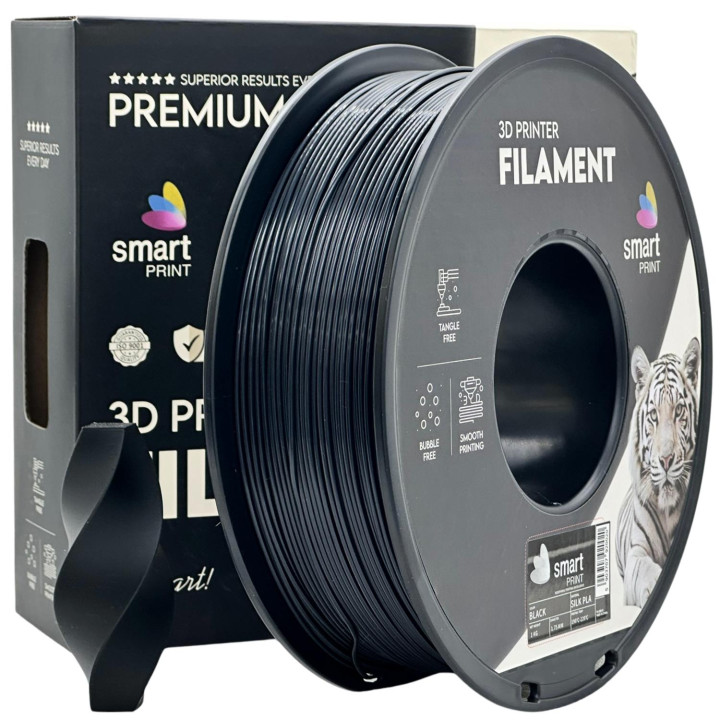 Filament Silk PLA Black 1,75mm 1kg czarny błyszczący Smart Print