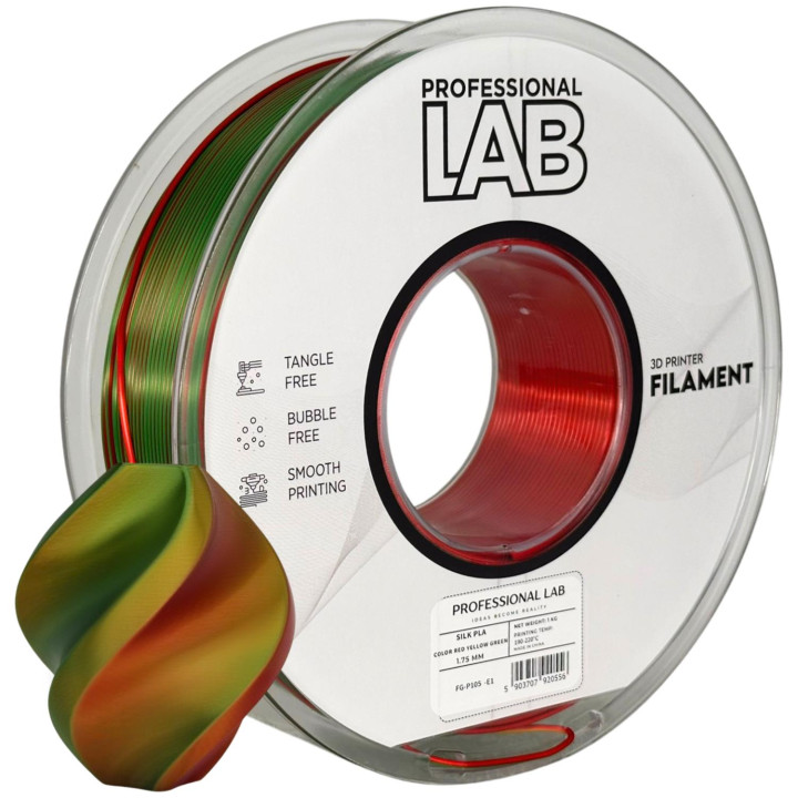 Filament Prof. Lab Silk PLA Tri Color Czerwony Żółty Zielony Red Yellow Gre